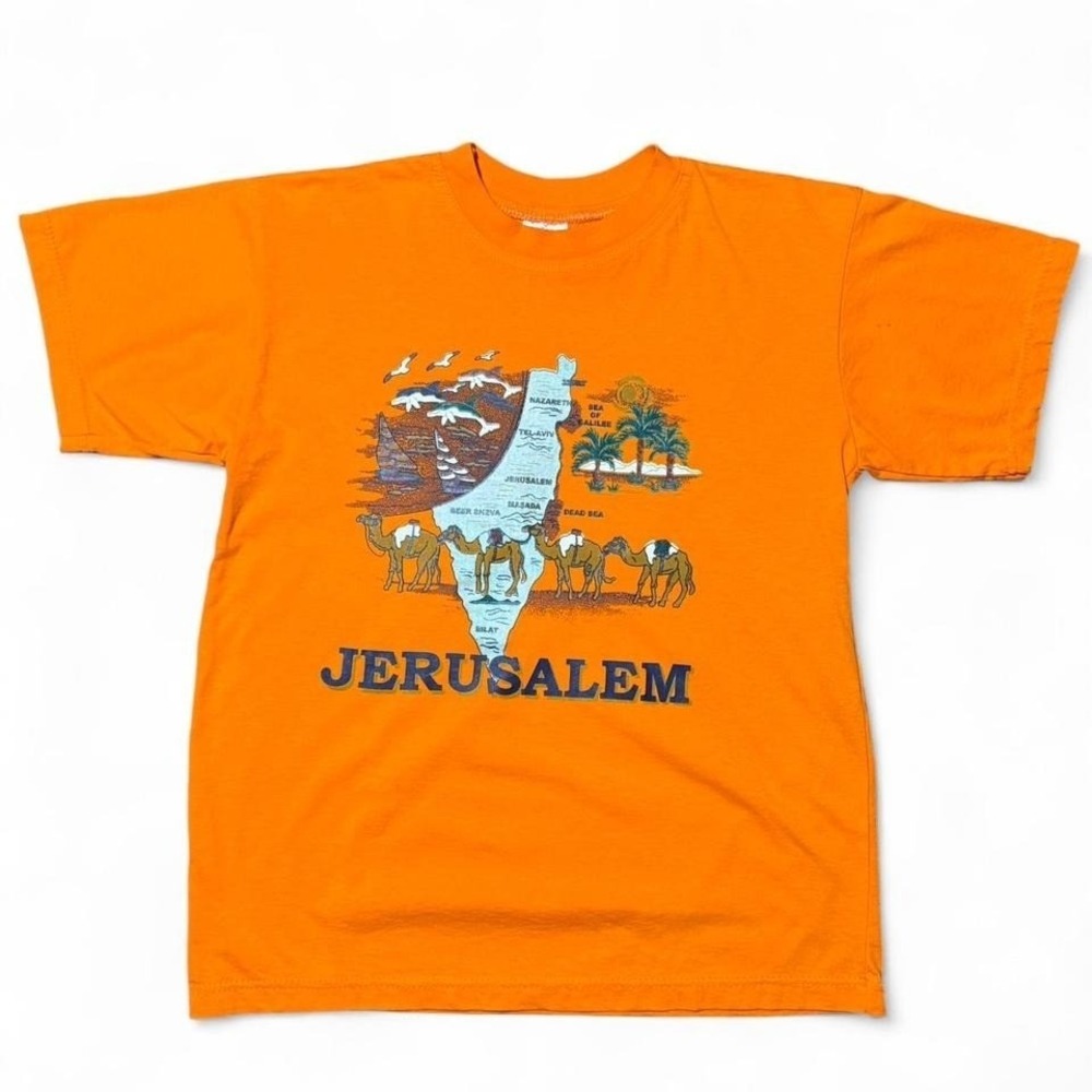 Vintage Orange Jerusalem Holy Lands Graphic T-shirt Small 18x24.5